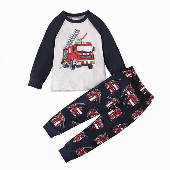 Hessimy Toddler Boys Girls Spring Summer Cute Cartoon Print 2Pcs Long Sleeve Sleepwear Pajamas(Black,5-6 Years)