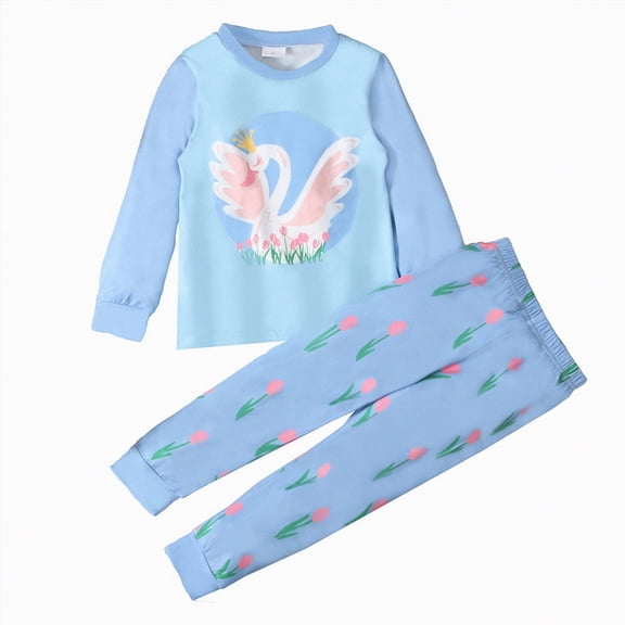Hessimy Toddler Boys Girls Spring Summer Cute Cartoon Print 2Pcs Long Sleeve Sleepwear Pajamas(Light Blue,6-12 Months)