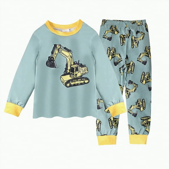 Hessimy Toddler Boys Girls Spring Summer Cute Cartoon Print 2Pcs Long Sleeve Sleepwear Pajamas(Yellow,1-2 Years)