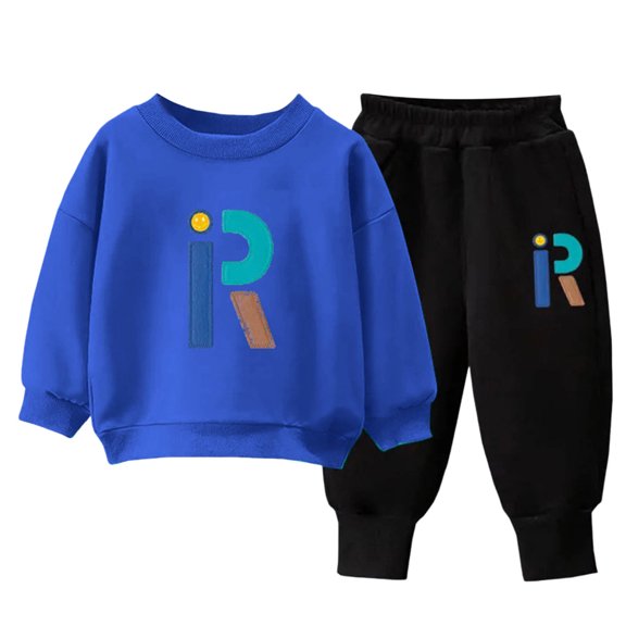 Hessimy Toddler Boys Girls Spring Summer Cute Cartoon Print 2Pcs Long Sleeve Sweatshirt Pants Warm Sweatsuit, Cute Warm Sweatsuit(Blue,3-4 Years)