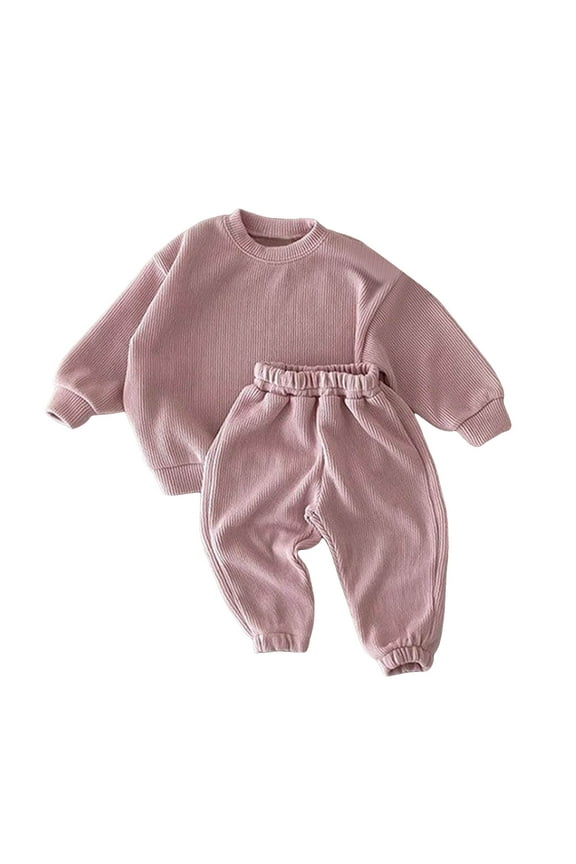Toddler Boys Girls Spring Summer Cute Cartoon Print 2Pcs Long Sleeve Sweatshirt Tops Pants Soft Sweatsuit, Cute Soft Sweatsuit(Pink,12-18 Months)