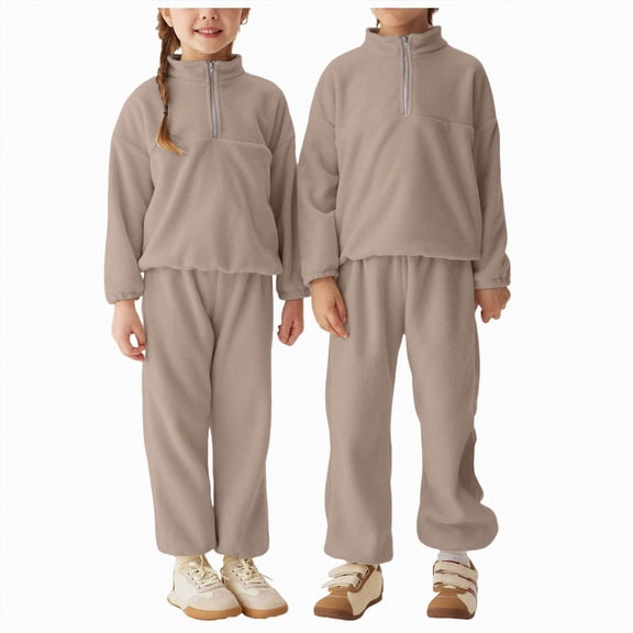 Hessimy Toddler Boys Girls Spring Summer Cute Cartoon Print 2Pcs Long Sleeve Sweatshirt Tops Pants Soft Sweatsuit(Khaki,5-6 Years)