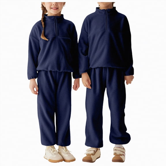 Hessimy Toddler Boys Girls Spring Summer Cute Cartoon Print 2Pcs Long Sleeve Sweatshirt Tops Pants Soft Sweatsuit(Navy,6-12 Months)