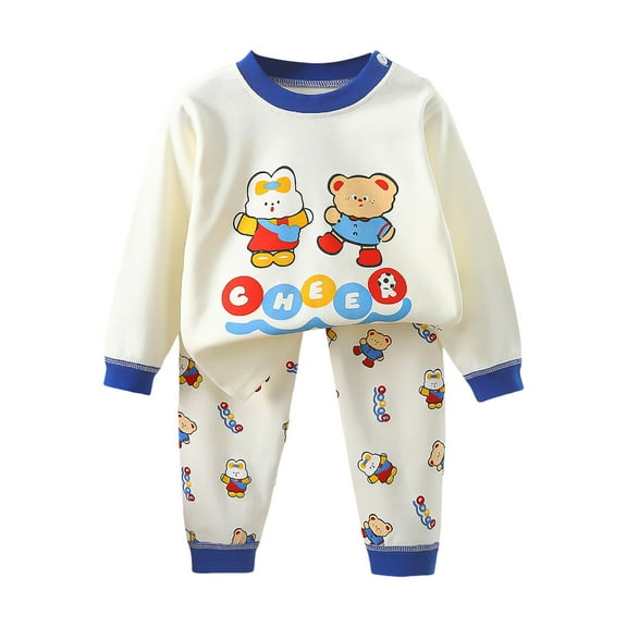 Hessimy Toddler Boys Girls Spring Summer Cute Funny cartoon Pattern Set Long Sleeve Sweatshirt & Letter Print Pants（White，3-4 Years）