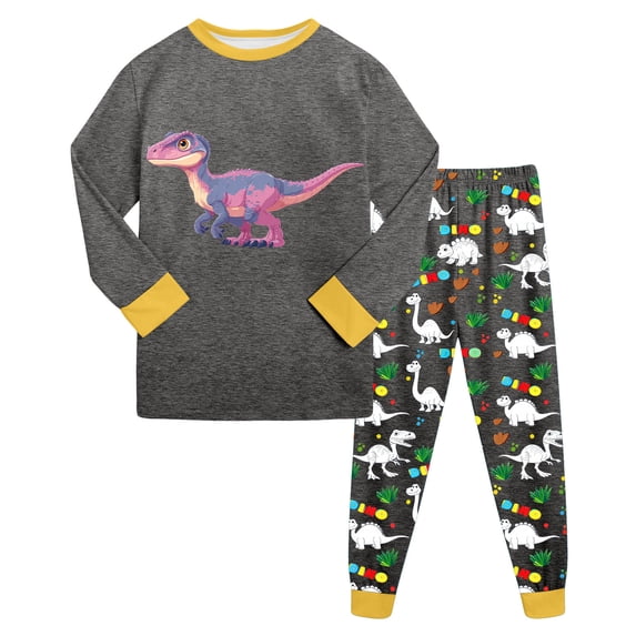 Hessimy Toddler Boys Girls Spring Summer Cute Pattern 2Pcs Long Sleeve Breathable Soft Sleepwear Pajamas, Summer Thermal Wear,12M-5Y(Dark Gray,2-3 Years)