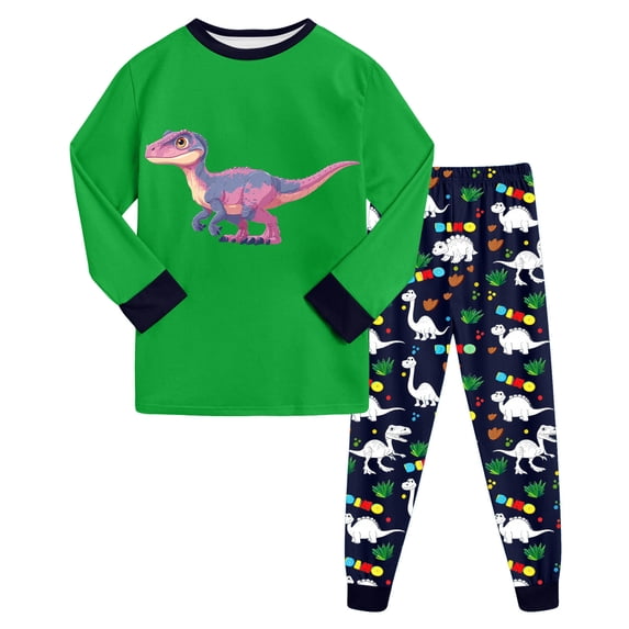 Hessimy Toddler Boys Girls Spring Summer Cute Pattern 2Pcs Long Sleeve Breathable Soft Sleepwear Pajamas, Summer Thermal Wear,12M-5Y(Green,3-4 Years)