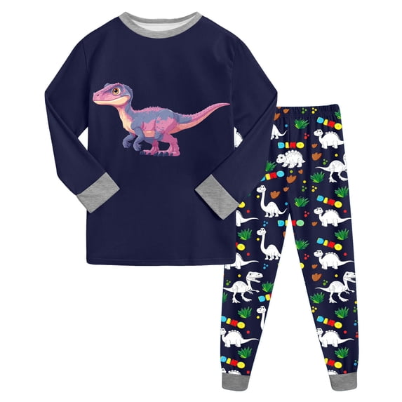 Hessimy Toddler Boys Girls Spring Summer Cute Pattern 2Pcs Long Sleeve Breathable Soft Sleepwear Pajamas, Summer Thermal Wear,12M-5Y(Navy,4-5 Years)