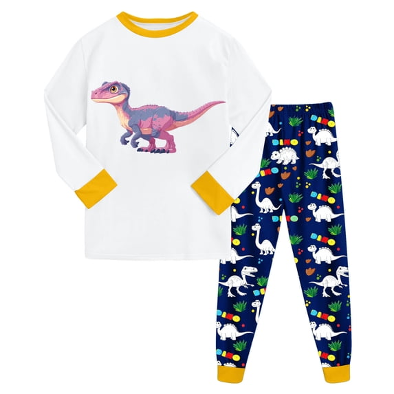 Hessimy Toddler Boys Girls Spring Summer Cute Pattern 2Pcs Long Sleeve Breathable Soft Sleepwear Pajamas, Summer Thermal Wear,12M-5Y(Yellow,6-7 Years)