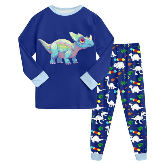 Hessimy Toddler Boys Girls Spring Summer Cute Pattern Print 2Pcs Long Sleeve Crewneck Pullover Casual Jogger Pants Athletic Set, Pattern Jogger Set(Blue,7-8 Years)