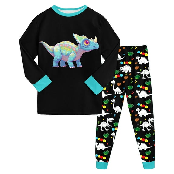 Hessimy Toddler Boys Girls Spring Summer Cute Pattern Print 2Pcs Long Sleeve Crewneck Pullover Casual Jogger Pants Athletic Set, Pattern Jogger Set(Black,8-9 Years)