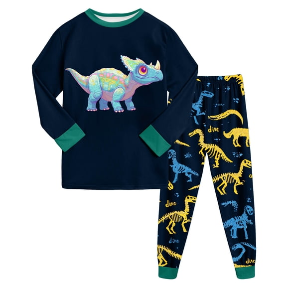 Hessimy Toddler Boys Girls Spring Summer Cute Pattern Print 2Pcs Long Sleeve Soft Sleepwear Pants Pajamas Set, Infant Casual Set(Dark Green,4-5 Years)