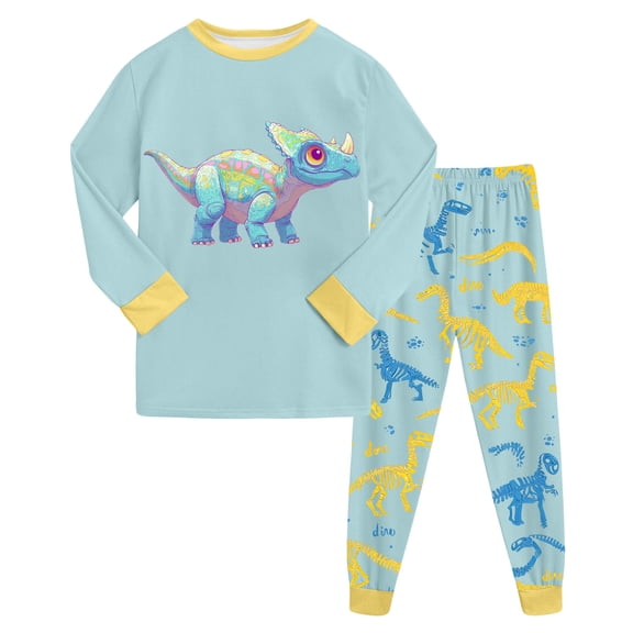 Hessimy Toddler Boys Girls Spring Summer Cute Pattern Print 2Pcs Long Sleeve Soft Sleepwear Pants Pajamas Set, Infant Casual Set(Light Blue,2-3 Years)
