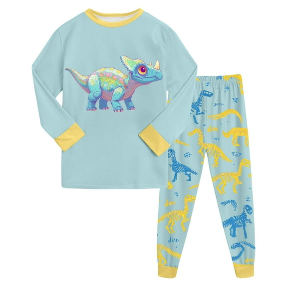 Hessimy Toddler Boys Girls Spring Summer Cute Pattern Print 2Pcs Long Sleeve Soft Sleepwear Pants Pajamas Set, Infant Casual Set(Light Blue,7-8 Years)