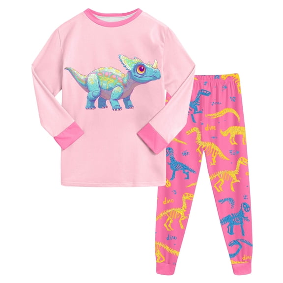 Hessimy Toddler Boys Girls Spring Summer Cute Pattern Print 2Pcs Long Sleeve Soft Sleepwear Pants Pajamas Set, Infant Casual Set(Light Pink,3-4 Years)