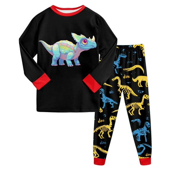 Hessimy Toddler Boys Girls Spring Summer Cute Pattern Print 2Pcs Long Sleeve Soft Sleepwear Pants Pajamas Set, Infant Casual Set(Red,6-7 Years)