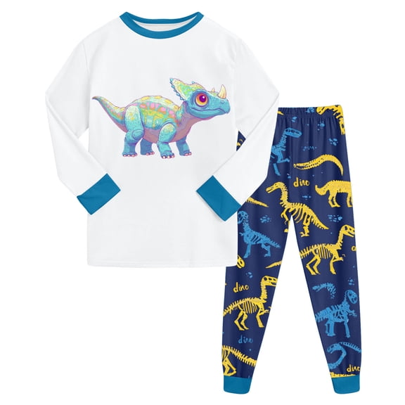 Hessimy Toddler Boys Girls Spring Summer Cute Pattern Print 2Pcs Long Sleeve Soft Sleepwear Pants Pajamas Set, Infant Casual Set(White,3-4 Years)