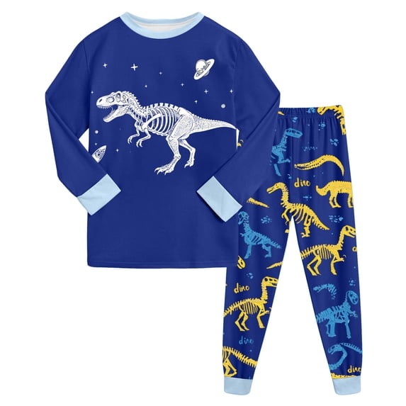 Hessimy Toddler Boys Girls Spring Summer Cute Print 2Pcs Long Sleeve Shirt Tops Pants Shorts Sleepwear Pajamas Set, Shorts Sleep Set(Blue,8-9 Years)