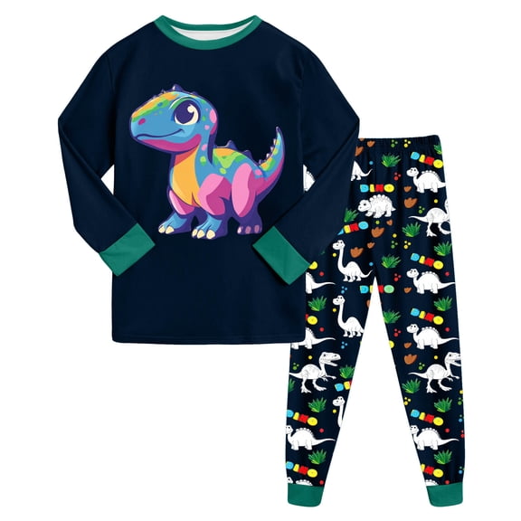 Hessimy Toddler Boys Girls Spring Summer Cute Print 2Pcs Short Sleeve Tops Pants Soft Sleepwear Pjs Casual Set, Short Sleeve Pjs, 2M-12Y(Dark Green,7-8 Years)