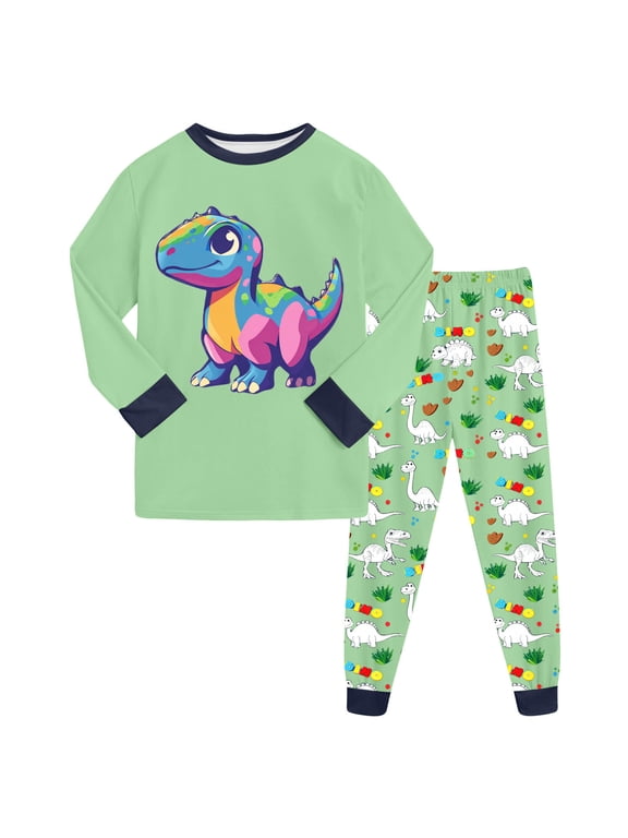 Toddler Boys Girls Spring Summer Cute Print 2Pcs Short Sleeve Tops Pants Soft Sleepwear Pjs Casual Set, Short Sleeve Pjs, 2M-12Y(Light Green,7-8 Years)