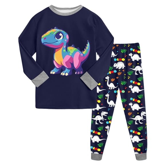 Hessimy Toddler Boys Girls Spring Summer Cute Print 2Pcs Short Sleeve Tops Pants Soft Sleepwear Pjs Casual Set, Short Sleeve Pjs, 2M-12Y(Navy,2-3 Years)