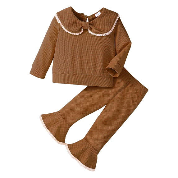 Hessimy Toddler Boys Girls Spring Summer Floral Knit Crewneck Sweatshirt & Flare Pants Set(Brown,6-9 Months)