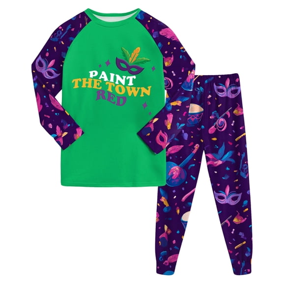 Hessimy Toddler Boys Girls Spring Summer Funny Cartoon Print 2Pcs Long Sleeve Sweatshirt Tops Pants Soft Sweatsuit, Funny Sweat Style(Green,7-8 Years)