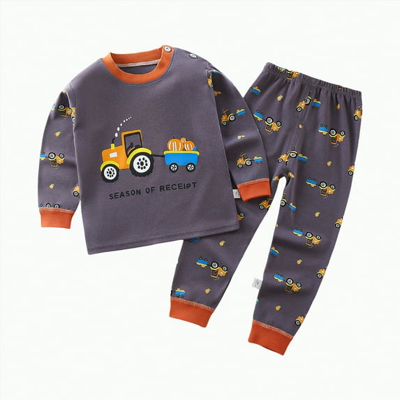 Hessimy Toddler Boys Girls Spring Summer Funny Cartoon Print 2Pcs Warm Long Sleeve Soft Cozy Sleepwear Pajamas Set(Dark Gray,12-18 Months)