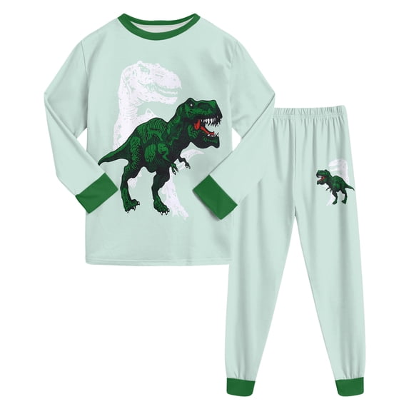 Hessimy Toddler Boys Girls Spring Summer Letter Truck Dinosaur Print Sweatshirt & Jogger Pants Long Sleeve Set(Green,4-5 Years)