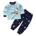 thumbnail image 1 of Hessimy Toddler Boys Girls Spring Summer Long Sleeve Sweatshirt & Leggings 2Pcs Set Cute Casual Outfits（Dark Blue，6-12 Months）, 1 of 1