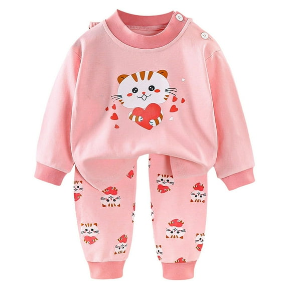 Hessimy Toddler Boys Girls Spring Summer Soft Fabric 2Pcs Snug Fit Long Sleeve Sleepwear Pajamas Tops Pants, Soft Fabric Snug Fit(Pink,6-12 Months)