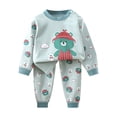 thumbnail image 1 of Hessimy Toddler Boys Girls Spring Summer Solid Color cartoon Pattern Set Long Sleeve Sweatshirt & Letter Print Pants（Light Blue，3-4 Years）, 1 of 2