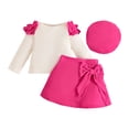 thumbnail image 1 of Hessimy Toddler Boys Girls Spring Summer Valentine's Day Outfits Ruffle Bowknot Long Sleeve Sweatshirt & Pants 2Pcs Set（Hot Pink，9-12 Months）, 1 of 1