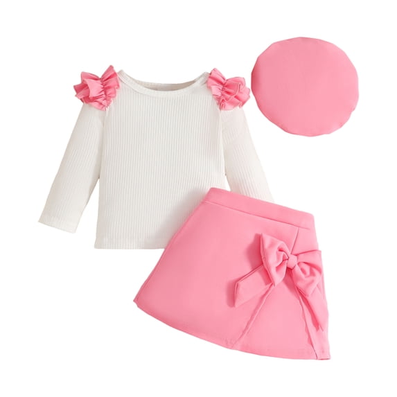 Hessimy Toddler Boys Girls Spring Summer Valentine's Day Outfits Ruffle Bowknot Long Sleeve Sweatshirt & Pants 2Pcs Set(Light Pink,6-9 Months)