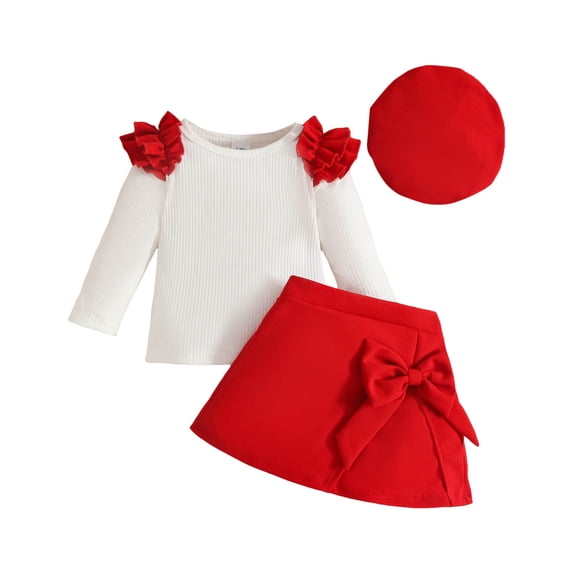 Hessimy Toddler Boys Girls Spring Summer Valentine's Day Outfits Ruffle Bowknot Long Sleeve Sweatshirt & Pants 2Pcs Set(Red,18-24 Months)