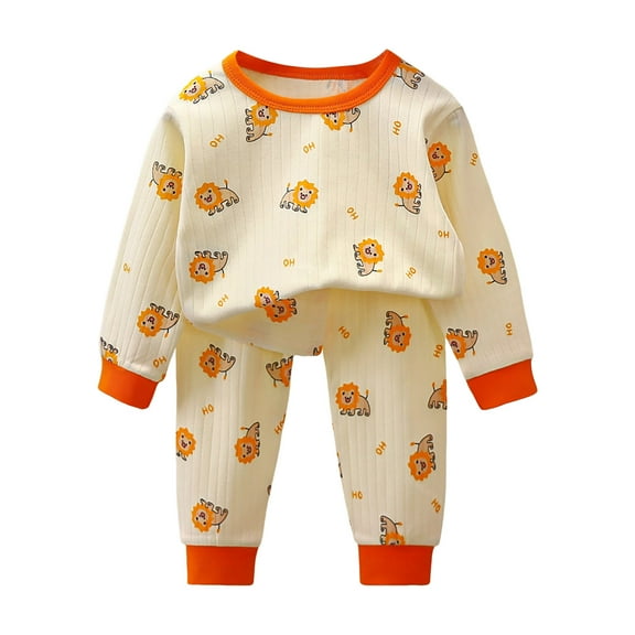 Hessimy Toddler Boys Girls Spring Summer cartoon Sweatshirt Set Long Sleeve Top & Pants Cute Athletic Wear(Orange,1-2 Years)