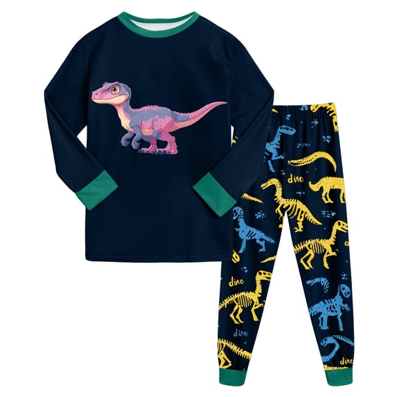 Hessimy Toddler Boys Girls Summer Cute Cartoon Print 2Pcs Thermal Underwear Warm Spring Shirt Pants Comfy Set, Summer Spring Comfort(Dark Green,6-7 Years)