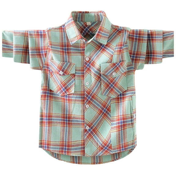Hessimy Toddler Boys Plaid Shirt Long Sleeve Button Up Shirts with Pocket(Green,4-5 Years)