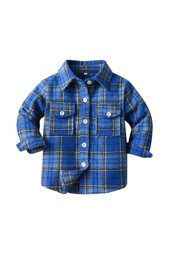Toddler Boys Flannel Shirt Toddler Buffalo Plaid Shirt Long Sleeve Button Up Shirts Casual Tops(Blue,10-11 Years)