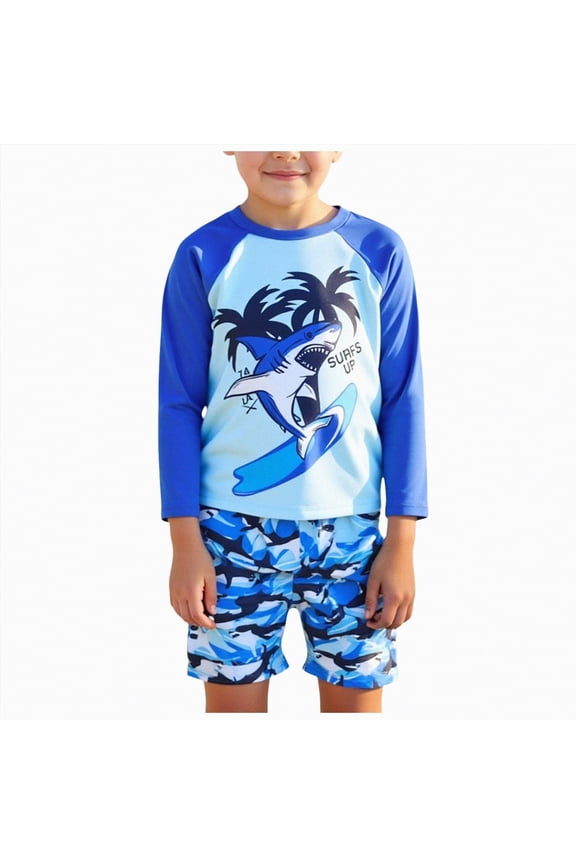 Toddler Boys Swim Set Rash Guard Swimsuits Sets Toddler Swimsuit Boy,Beach(Sky Blue,5 Years)