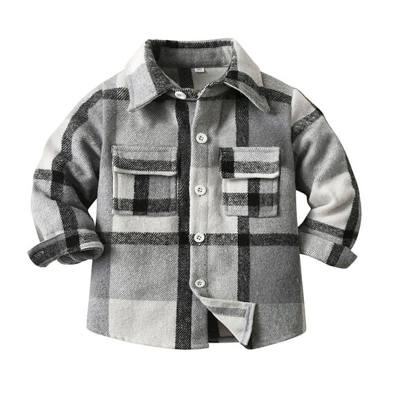 Hessimy Toddler Boys and Casual Flannel Shirts Long Sleeve Western Plaid Shirt(Grey,6-12 Months)