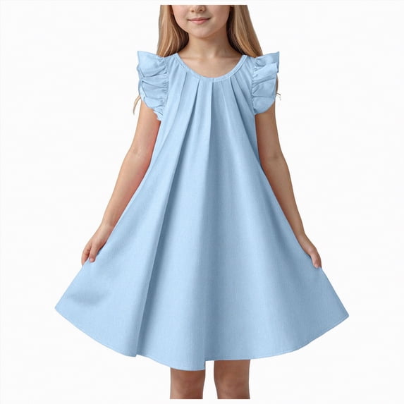 Hessimy Toddler Girl Back to School First Day of Pre K Kindergarten Smocked Short Sleeve Summer Dress,cute outfit(Light Blue,3-4 Years)