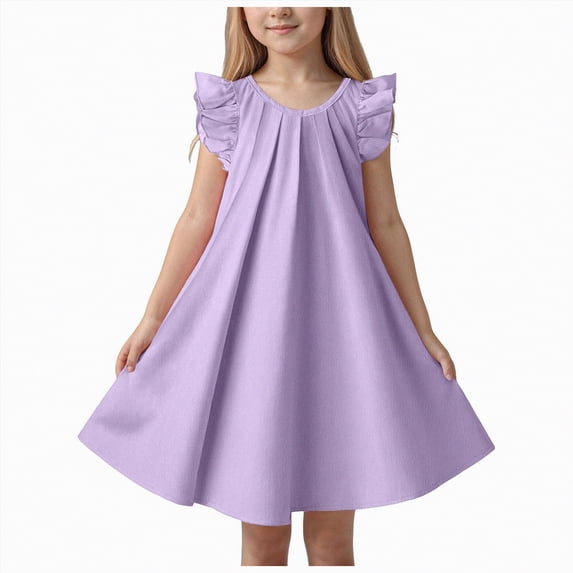 Hessimy Toddler Girl Back to School First Day of Pre K Kindergarten Smocked Short Sleeve Summer Dress,cute outfit(Purple,5-6 Years)
