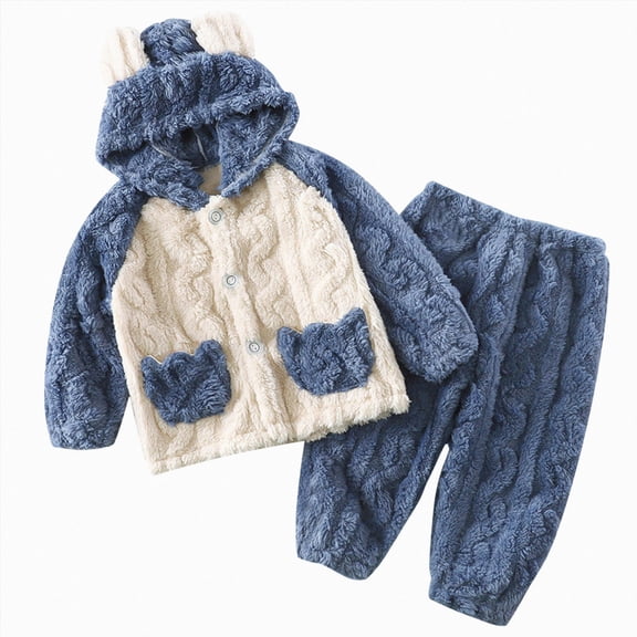 Hessimy Toddler Girl Boy Outfit Baby Clothes Long Sleeve Sweatshirt Pants Fall Winter Set Crew Neck Top Sweatshirt baby girl essentials (Blue,12-18 Months)