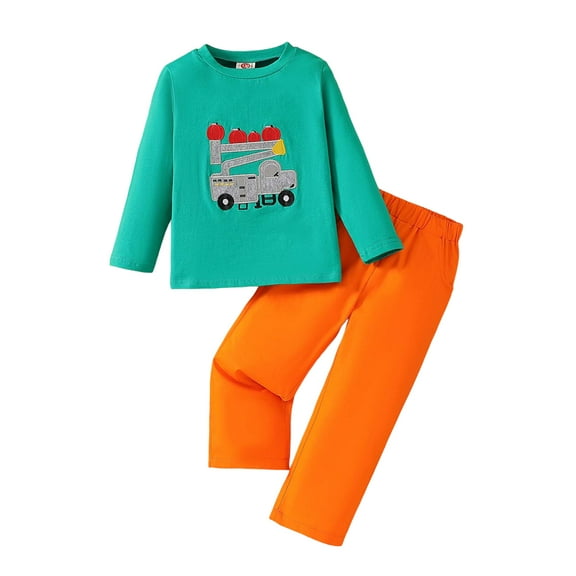 Hessimy Toddler Girl Boy Pajamas Cute Print Long Sleeve Shirt Elastic Waist Pant Pajama Set stitch pajamas(Green,5-6 Years)