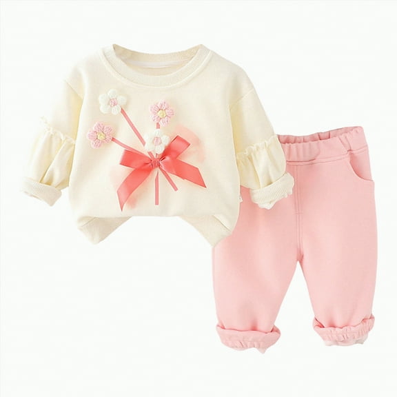 Hessimy Toddler Girl Clothes 2 Piece Girls Outfit Rib-Knit Sweatsuits Puff Sleeve Pullover Flare Legging Pants Kids Tracksuit Toddler Girl Outfits (Pink,3-4 Years)