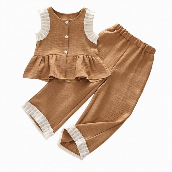 Hessimy Toddler Girl Clothes Cartoon Cotton Summer Short Sleeve T-Shirt and Shorts Kids Outfit Set,Cute Characters(Coffee,4-5 Years)