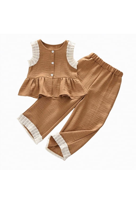 Toddler Girl Clothes Cartoon Cotton Summer Short Sleeve T-Shirt and Shorts Kids Outfit Set,Cute Characters(Coffee,4-5 Years)