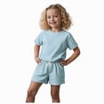 thumbnail image 1 of Hessimy Toddler Girl Cotton Summer Short Sleeve T-Shirt and Short Set,Fun Graphic(Blue,6-7 Years), 1 of 4