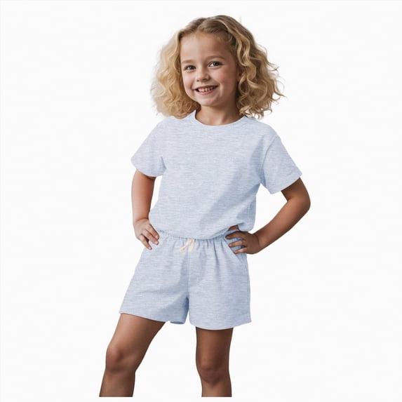 Hessimy Toddler Girl Cotton Summer Short Sleeve T-Shirt and Short Set,Fun Graphic(Grey,2-3 Years)