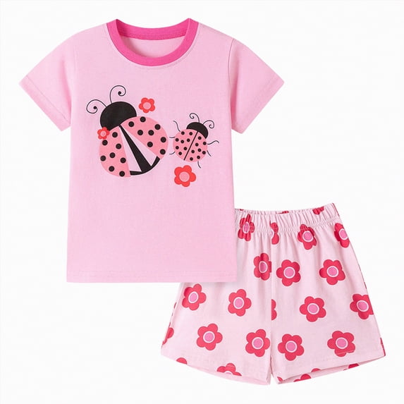 Hessimy Toddler Girl Pajamas Summer Pjs 2Pcs Short Sleeve Top Sleepwear,Cozy Snug Fit Nightwear(Pink,7-8 Years)